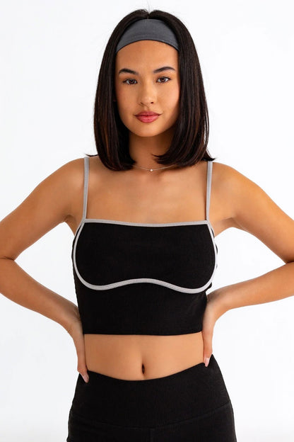 Contrast Ribbed Two Piece Set - Black