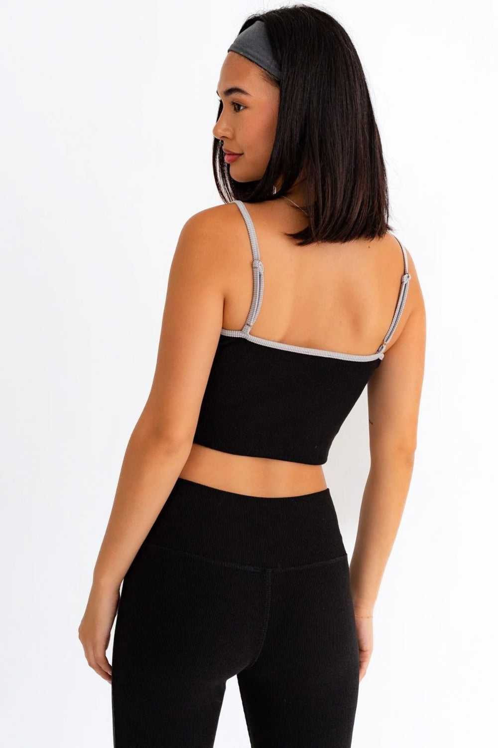 Contrast Ribbed Two Piece Set - Black